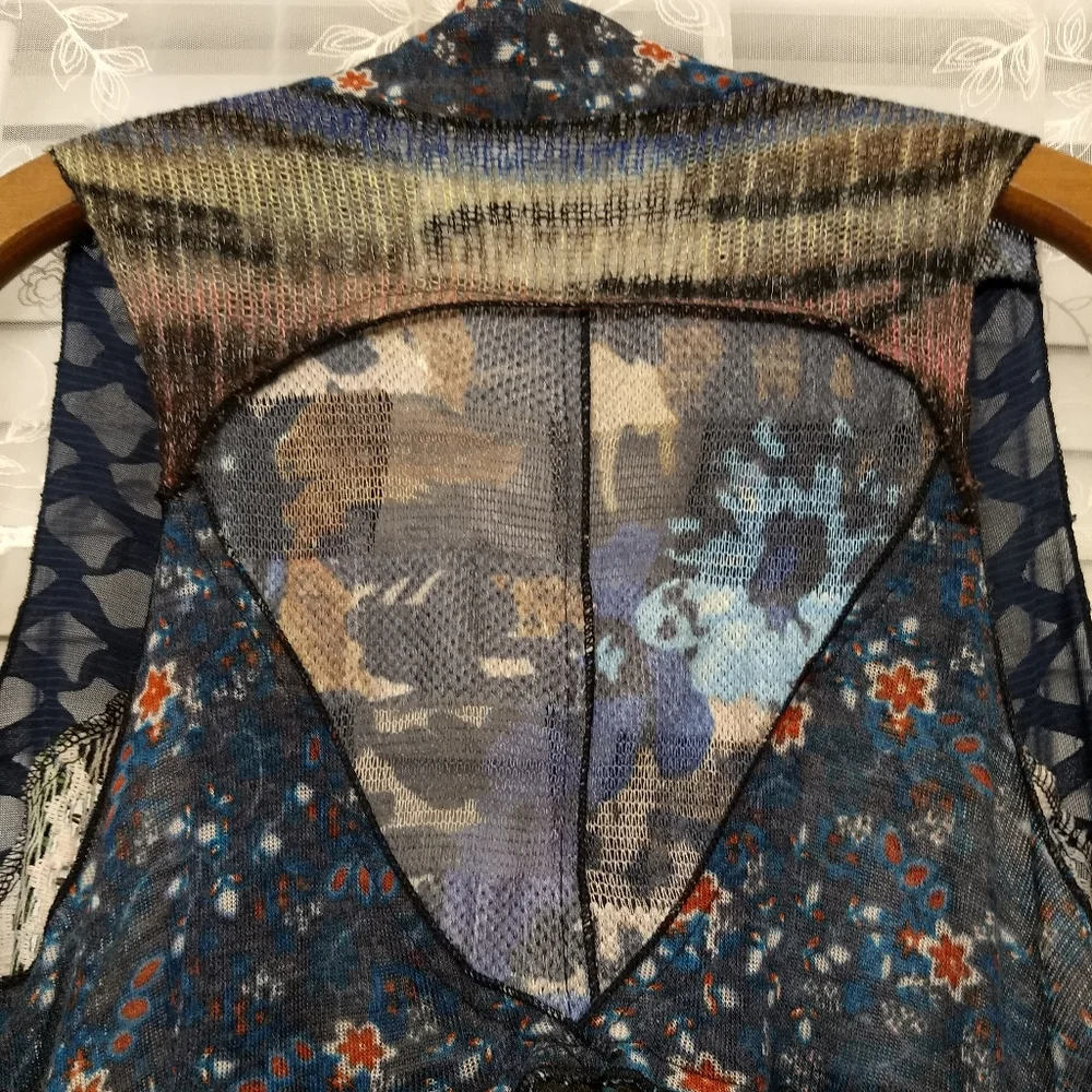 Soft Surroundings Boho Vest in multi color blues and tans - Picture 5 of 7